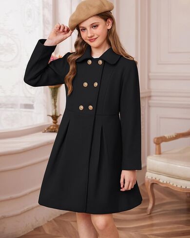 GRACE KARIN Girls Dress Coat Wool Peacoat with Lapel Pockets Winter Warm Long Jacket for Kids Size 6-14 in Saudi Arabia