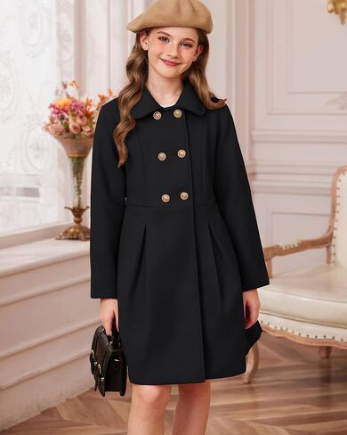 GRACE KARIN Girls Dress Coat Wool Peacoat with Lapel Pockets Winter Warm Long Jacket for Kids Size 6-14 in Saudi Arabia