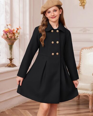 GRACE KARIN Girls Dress Coat Wool Peacoat with Lapel Pockets Winter Warm Long Jacket for Kids Size 6-14 in Saudi Arabia