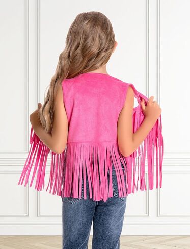 Happy Cherry Cowgirl Outfits for Girls Suede Fringe Vest Kids Western Country Concert Shirt Hippie Sleeveless Jacket 5-12Y in Saudi Arabia