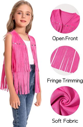 Happy Cherry Cowgirl Outfits for Girls Suede Fringe Vest Kids Western Country Concert Shirt Hippie Sleeveless Jacket 5-12Y in Saudi Arabia