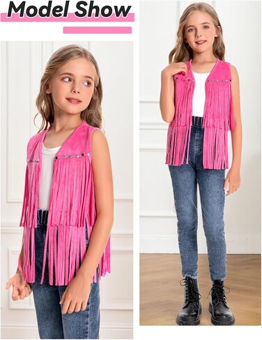 Happy Cherry Cowgirl Outfits for Girls Suede Fringe Vest Kids Western Country Concert Shirt Hippie Sleeveless Jacket 5-12Y in Saudi Arabia