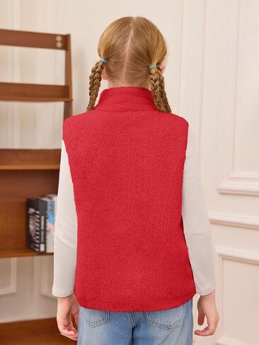 Haloumoning Girls Sherpa Fleece Vest Kids Fall Winter Full zip fuzzy uleterwear مع جيوب 5-14y in Saudi Arabia