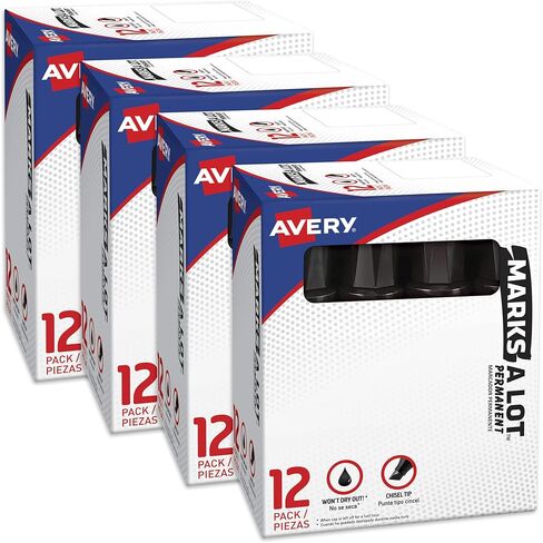 قلم تحديد برأس مشطوف كبير الحجم من Avery Marks A Lot، مقاس على شكل مكتب، مقاوم للماء والتآكل، 12 قلم تحديد أسود (24148) in Saudi Arabia