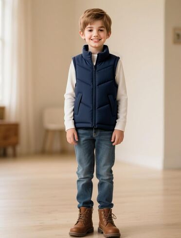 RAISEVERN Boys Puffer Vest Kids Zipper Winter Quilted Sleeveless Jacket with Pockets 5-12 Years in Saudi Arabia