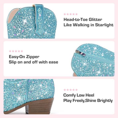 Glitter Girls Cowgirl Boots Sparkly Cowboy Dress Bress for Toddler to Big Kid Mid Calf مدببة في إصبع القدم. in Kuwait