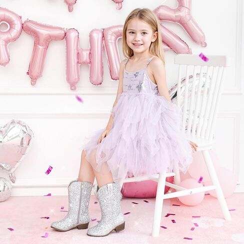 Glitter Girls Cowgirl Boots Sparkly Cowboy Dress Bress for Toddler to Big Kid Mid Calf مدببة في إصبع القدم. in Kuwait