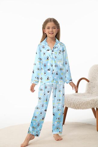 Caretoo Girls Pajamas 3 قطعة ساتان طويلة الأكمام طويلة السراويل مع السراويل القصيرة Pajama مجموعة لطيف الأطفال ملابس النوم 3-10y in Kuwait