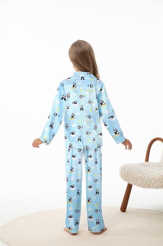 Caretoo Girls Pajamas 3 قطعة ساتان طويلة الأكمام طويلة السراويل مع السراويل القصيرة Pajama مجموعة لطيف الأطفال ملابس النوم 3-10y in Kuwait