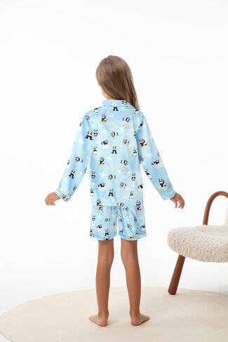 Caretoo Girls Pajamas 3 قطعة ساتان طويلة الأكمام طويلة السراويل مع السراويل القصيرة Pajama مجموعة لطيف الأطفال ملابس النوم 3-10y in Kuwait