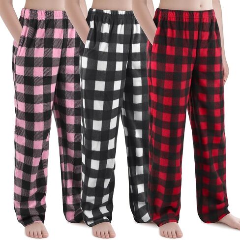 IHU 3 Pack Girls Pajama Pants Micro Fleece Soft PJ Bottoms for Kids Cute Print Lounge Sleep Clothes with Pockets in Kuwait