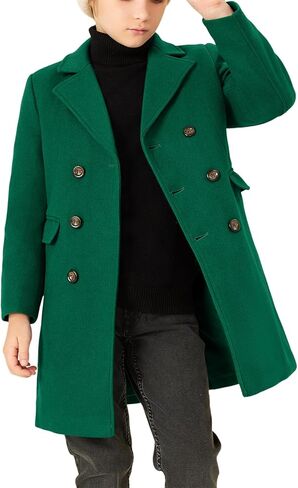 معاطف فستان للأولاد من هالومونينغ، معطف واق من المطر مزدوج الصدر، معطف شتوي مع جيوب، للأعمار من 5 إلى 14 عامًا in Kuwait