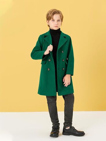 معاطف فستان للأولاد من هالومونينغ، معطف واق من المطر مزدوج الصدر، معطف شتوي مع جيوب، للأعمار من 5 إلى 14 عامًا in Kuwait