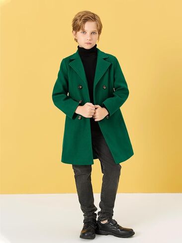 معاطف فستان للأولاد من هالومونينغ، معطف واق من المطر مزدوج الصدر، معطف شتوي مع جيوب، للأعمار من 5 إلى 14 عامًا in Kuwait