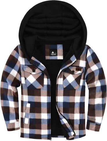 JACKETOWN Boys Fleece Jacket Kids Plaid Flannel Shacket Shirts Sherpa Hoodie Zip Up Sweatshirt Winter Coat 6-15 Years in Saudi Arabia