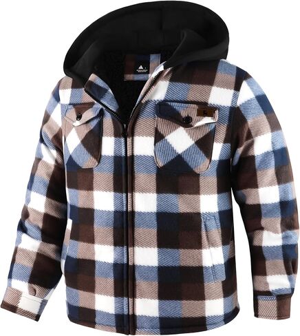 JACKETOWN Boys Fleece Jacket Kids Plaid Flannel Shacket Shirts Sherpa Hoodie Zip Up Sweatshirt Winter Coat 6-15 Years in Saudi Arabia