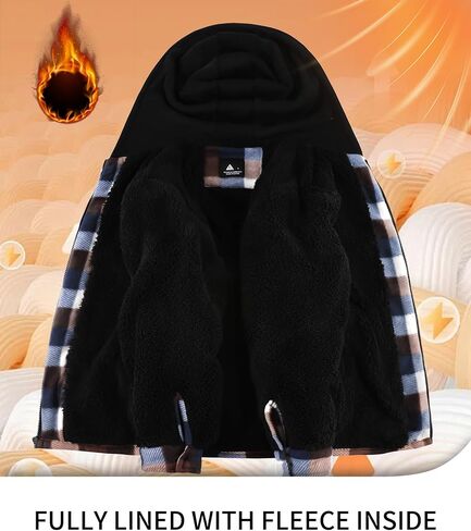 JACKETOWN Boys Fleece Jacket Kids Plaid Flannel Shacket Shirts Sherpa Hoodie Zip Up Sweatshirt Winter Coat 6-15 Years in Saudi Arabia