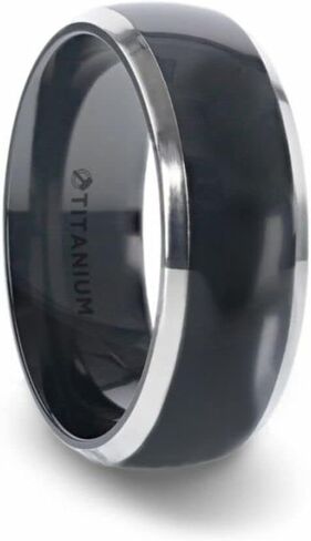 Mens Black Titanium Domed Wedding Ring - راحة مصقولة ملائمة - واسعة 8 مم - الاسم: سالين in Saudi Arabia