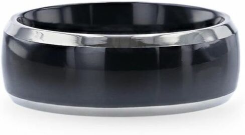 Mens Black Titanium Domed Wedding Ring - راحة مصقولة ملائمة - واسعة 8 مم - الاسم: سالين in Saudi Arabia