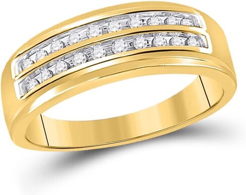 Solid 14K Yellow Gold Real Natural Diamond Mens Wedding 2-Row Band Ring 1/4 Carat (.25 Cttw) in Saudi Arabia