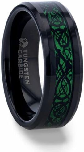 Roy Rose Jewelry Mens Black Tungsten Green Green Procession exted Dragon Design Design Ring -Leat -Beveled Comfort Fit - in Saudi Arabia