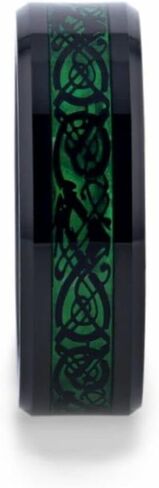 Roy Rose Jewelry Mens Black Tungsten Green Green Procession exted Dragon Design Design Ring -Leat -Beveled Comfort Fit - in Saudi Arabia