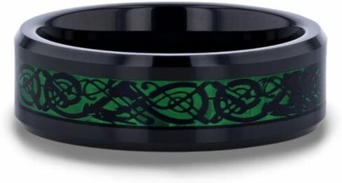 Roy Rose Jewelry Mens Black Tungsten Green Green Procession exted Dragon Design Design Ring -Leat -Beveled Comfort Fit - in Saudi Arabia