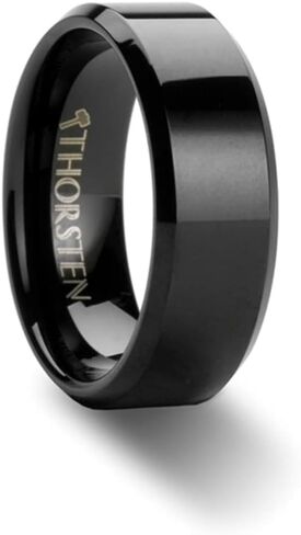 Roy Rose Jewelry Mens Tungsten Black Wedding Ring - FIT Beveled Comfor in Kuwait