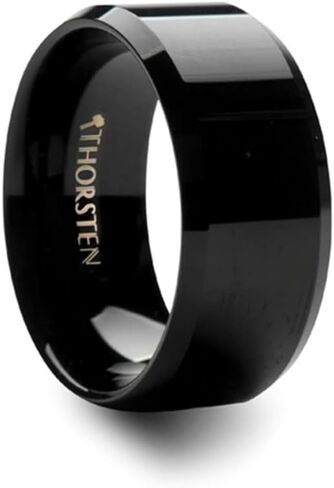 Roy Rose Jewelry Mens Tungsten Black Wedding Ring - FIT Beveled Comfor in Kuwait