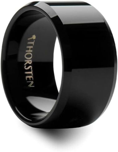 Roy Rose Jewelry Mens Tungsten Black Wedding Ring - FIT Beveled Comfor in Kuwait