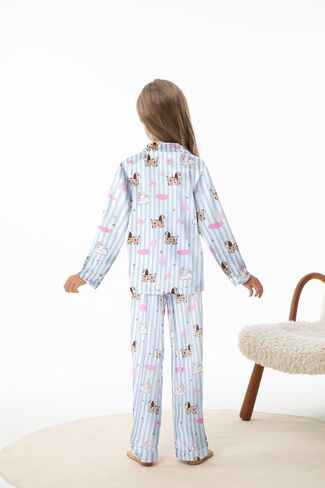 Caretoo Girls Pajamas 3 قطعة ساتان طويلة الأكمام طويلة السراويل مع السراويل القصيرة Pajama مجموعة لطيف الأطفال ملابس النوم 3-10y in Kuwait