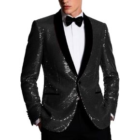 Sequin Men Blazers Slim Fit Shiny Tuxedo Suit Jackets for Prom Party Shawl Collar Mens Dinner Blazer Disco Coat in Saudi Arabia