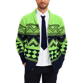 Mens Cardigan Sweater, Shawl Collar Long Sleeve Button Down Color Block Graphic Print, Fall Winter Casual Outfits in Saudi Arabia