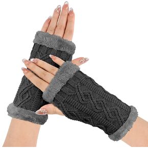 Women Arm Warmers, Winter Knitted Wrist Warmers Fluffy Lined Fingerless Mitten Gloves for Women Girls Cold Weather in Kuwait