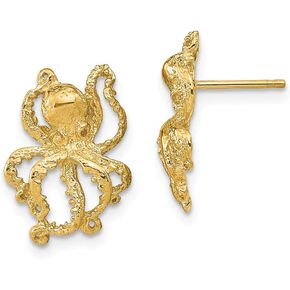 Solid 14k Yellow Gold 2-D and Octopus Post Studs Earrings - 16mm x 11mm in Kuwait