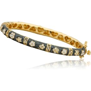 Outfit Makers 14k Gold-Plated Gray Oval Bangle With Butterflies & CZ Lines in Kuwait