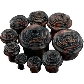 PAIR of Stunning Blooming Rose Flower Double Flare Organic Wood Plugs - Gauges - Body Jewelry in Kuwait