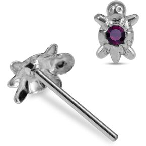 Crystal Stone Turtle Design 22 Gauge 925 Sterling Silver Straight Nose Pin - Nose Stud - Tiny Nose Ring - Nose Piercing Body Jewelry in Kuwait