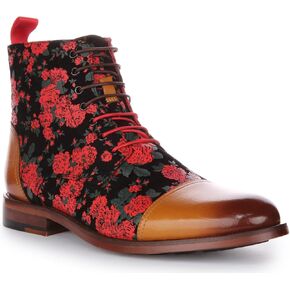 George Men's Lace Up Leather Oxford Toe Floral Print Boots in Kuwait
