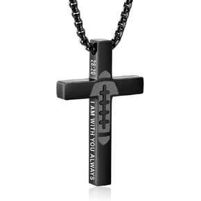 Football Game Day Cross Necklace for Boys Men, Cross with Bible Verse Stainless Steel Pendant Chain Football Gear Stuff Christian Religious Christmas Sports Jewelry Gifts for Son Teens Team in Kuwait