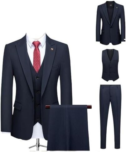 Classic 3-Piece Men’s Suit Tuxedo Set with, Vest and Pants Formal Business Wedding or Prom Occasion Wear in Kuwait