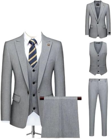 Classic 3-Piece Men’s Suit Tuxedo Set with, Vest and Pants Formal Business Wedding or Prom Occasion Wear in Kuwait