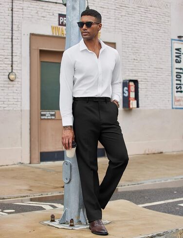 COOFANDY Mens Dress Pants Regular Fit Flat Front Pant Expandable Waist Casual Slacks in Kuwait