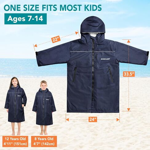 SUN CUBE Swim Parka Boy Girl, Kids Unisex Hooded Changing Robe with Sherpa Lining for Swimming, Surfing, Water Sports in Saudi Arabia