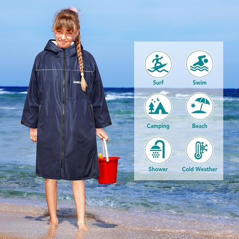 SUN CUBE Swim Parka Boy Girl, Kids Unisex Hooded Changing Robe with Sherpa Lining for Swimming, Surfing, Water Sports in Saudi Arabia