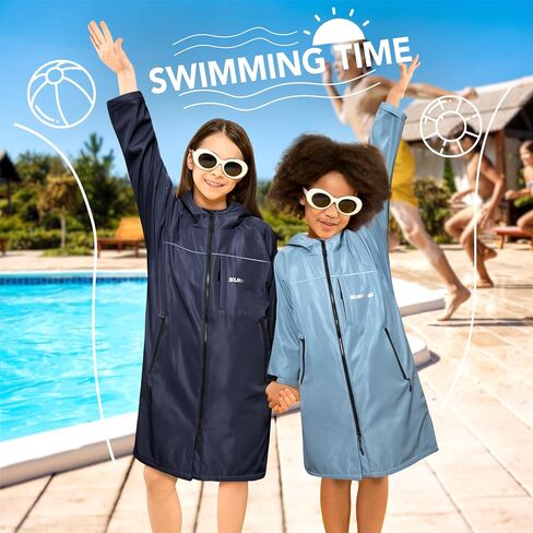 SUN CUBE Swim Parka Boy Girl, Kids Unisex Hooded Changing Robe with Sherpa Lining for Swimming, Surfing, Water Sports in Saudi Arabia
