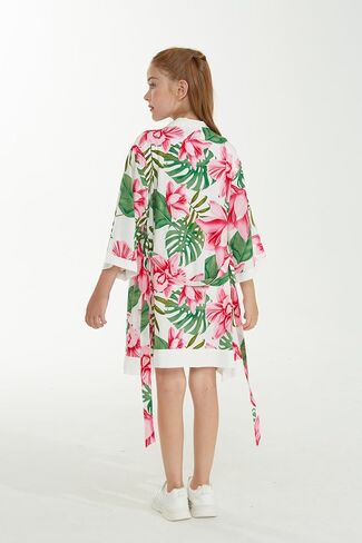 Girl Hawaiian Beach Luau Wrap Kimono Dress in Wispy Cereus Light Blue in Saudi Arabia