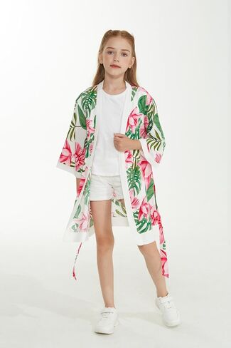 Girl Hawaiian Beach Luau Wrap Kimono Dress in Wispy Cereus Light Blue in Saudi Arabia