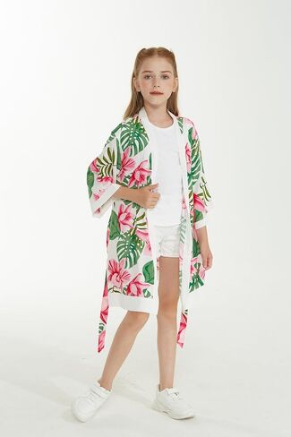 Girl Hawaiian Beach Luau Wrap Kimono Dress in Wispy Cereus Light Blue in Saudi Arabia