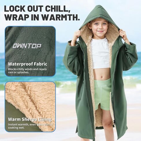Owntop Swim Parka Kids Adult | Waterproof & Sherpa Lining | Velcro Arm Patch | Oversized Hooded Surf Poncho Changing Robe in Saudi Arabia